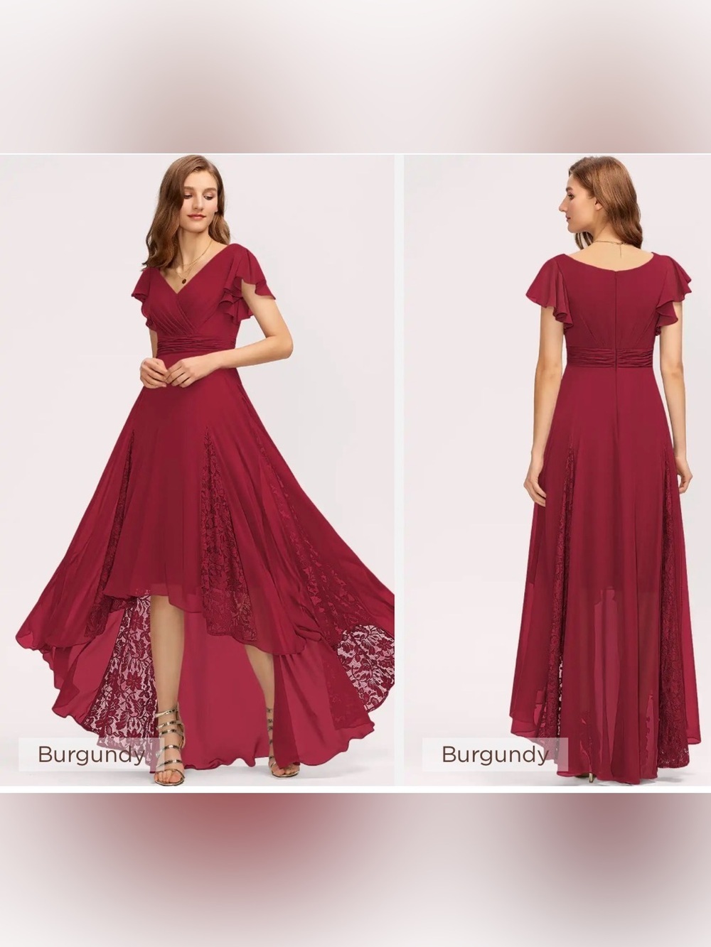 JJs House Burgundy High-Low Lace Inset Dress